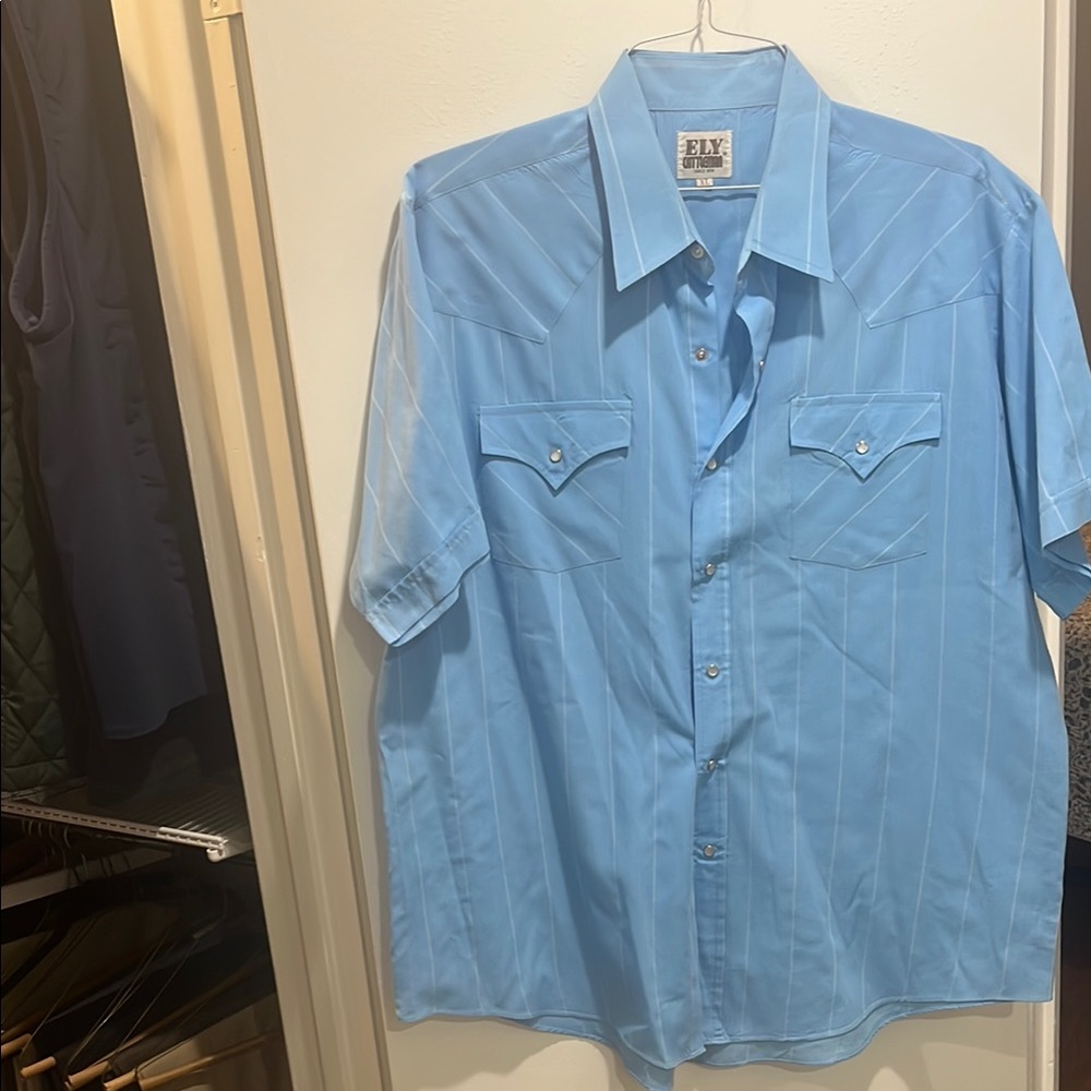 Ely Cattleman Blue Casual Button Down Shirt Western Style